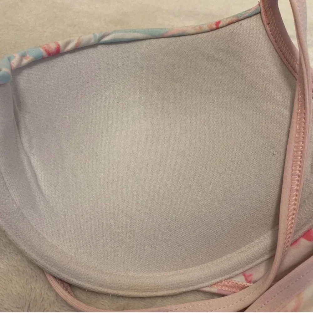 Hollister Light Blue & Pink Floral Halter Bikini Top with Center Bow
